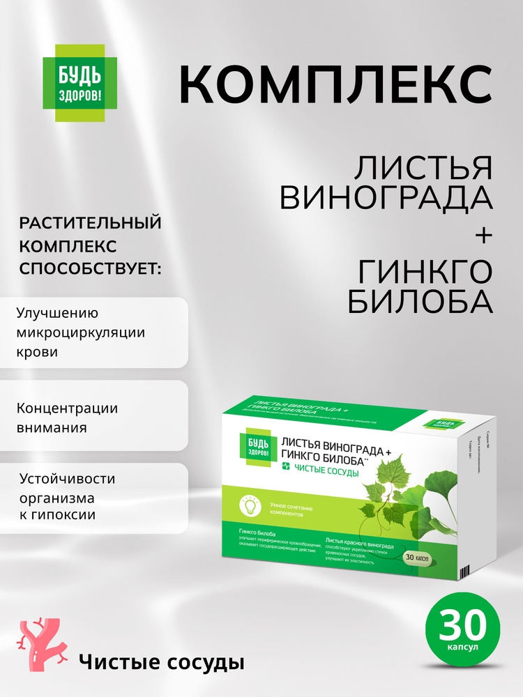 Будь Здоров! Комплекс экстрактов красного винограда/гинкго билоба капс. №30 #1
