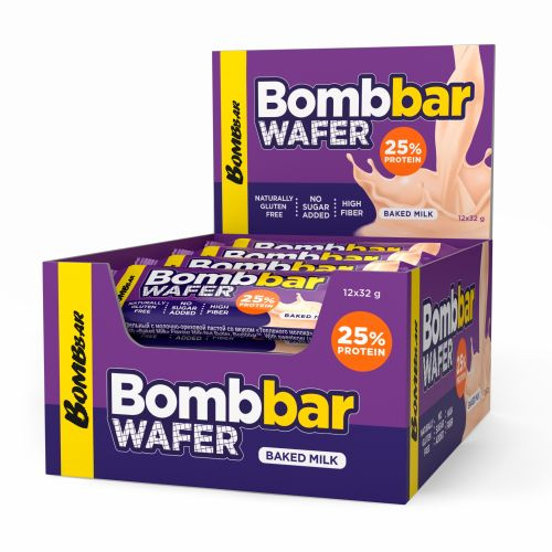 Bombbar WAFER, Протеиновый батончик вафельный без сахара, упаковка 20 шт по 45г со вкусом топлёного молока, #1