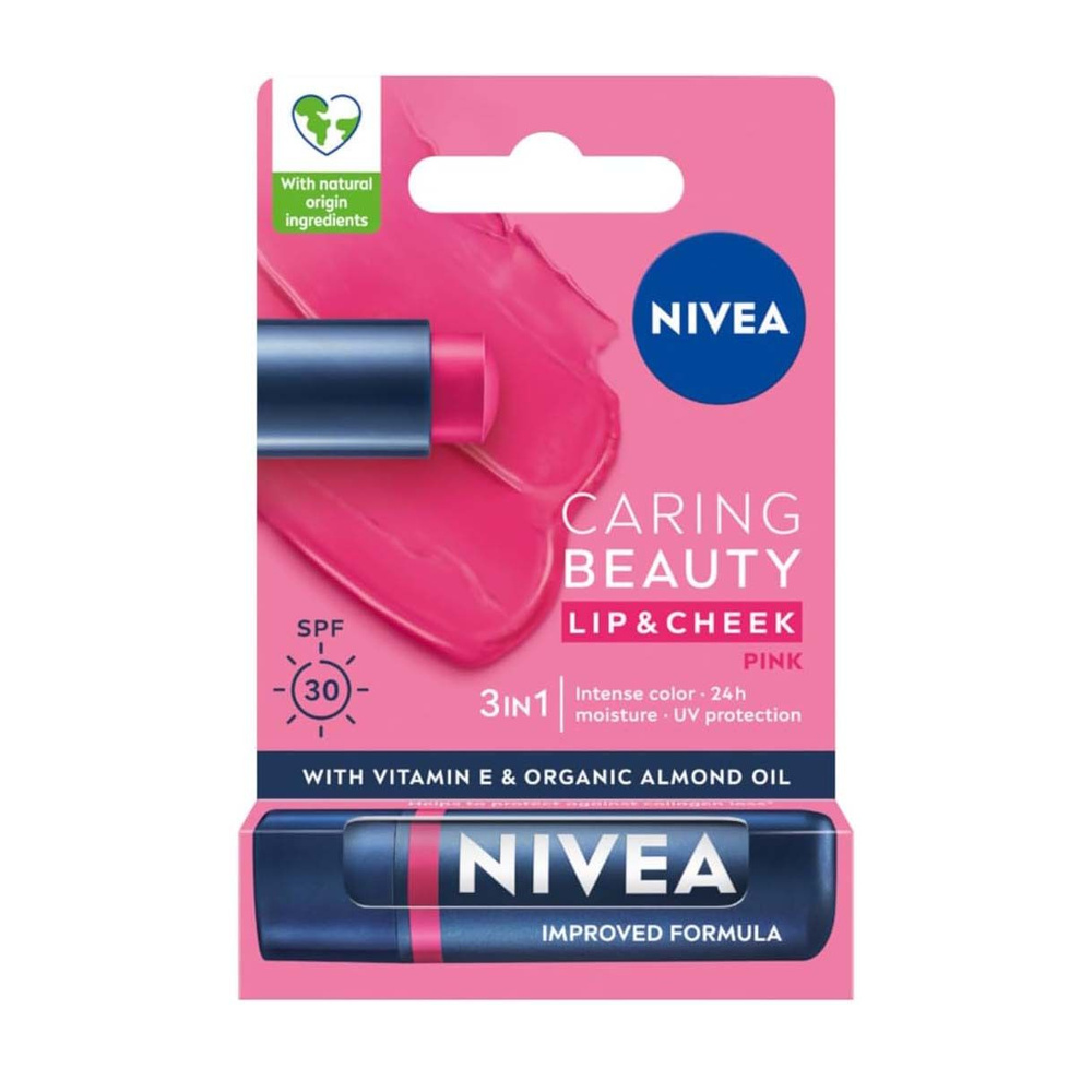 NIVEA Caring Beauty Увлажняющий бальзам и блеск для губ, Pink, SPF30, ежедневный уход за губами с миндальным #1