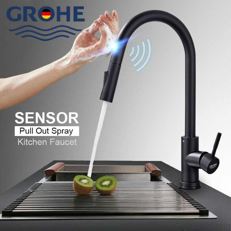 GROHE кухонный выдвижной смеситель для мойки, поворотный кухонный смеситель,черный  #1