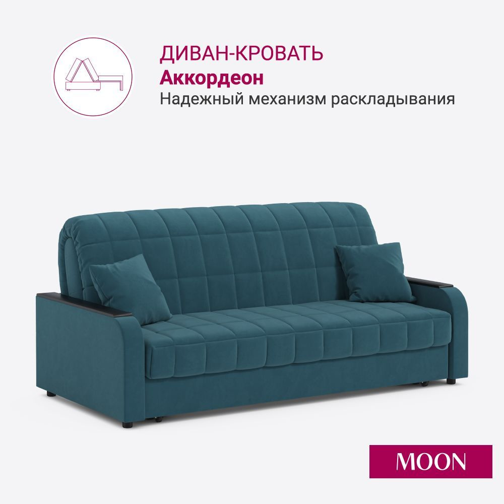 Диван-кровать раскладной, синий велюр, аккордеон MOON FAMILY 044, 203х104х90 Эксклюзивная пена UniqFoam #1