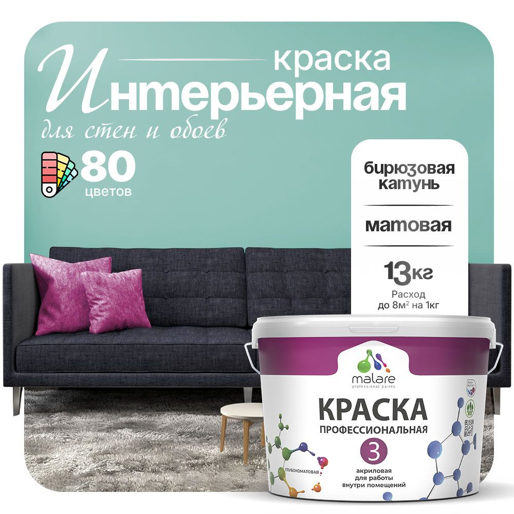 Краска Malare Professional Euro №3 интерьерная для стен и обоев, для потолка, акриловая, быстросохнущая, #1