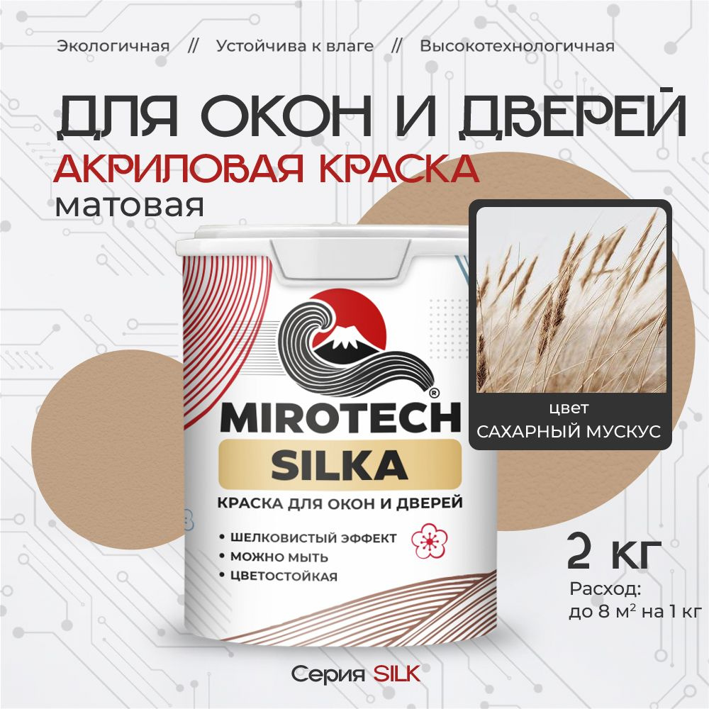 Акриловая краска для окон и дверей MIROTECH SILK по дереву, антисептический эффект, быстросохнущая без #1