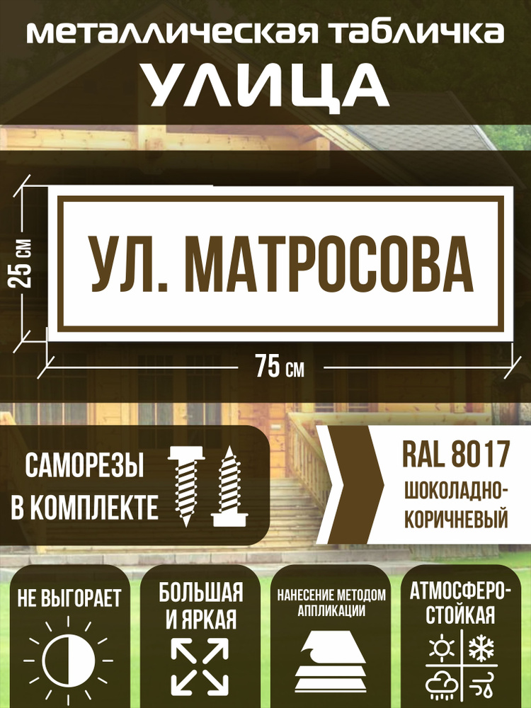 Адресная табличка на дом улица Матросова RAL 8017 коричневая  #1