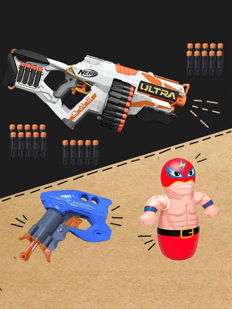 Набор игровой: Бластер Нерф Ультра 1 - Nerf Ultra One, Пистолет детский, Надувная мягкая мишень для стрельбы #1