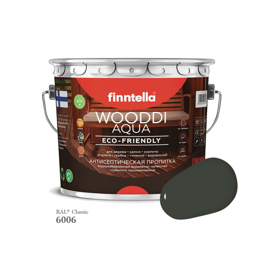 Антисептическая пропитка для дерева на водной основе FINNTELLA WOODDI AQUA для внутренних работ. Тонирующая. #1