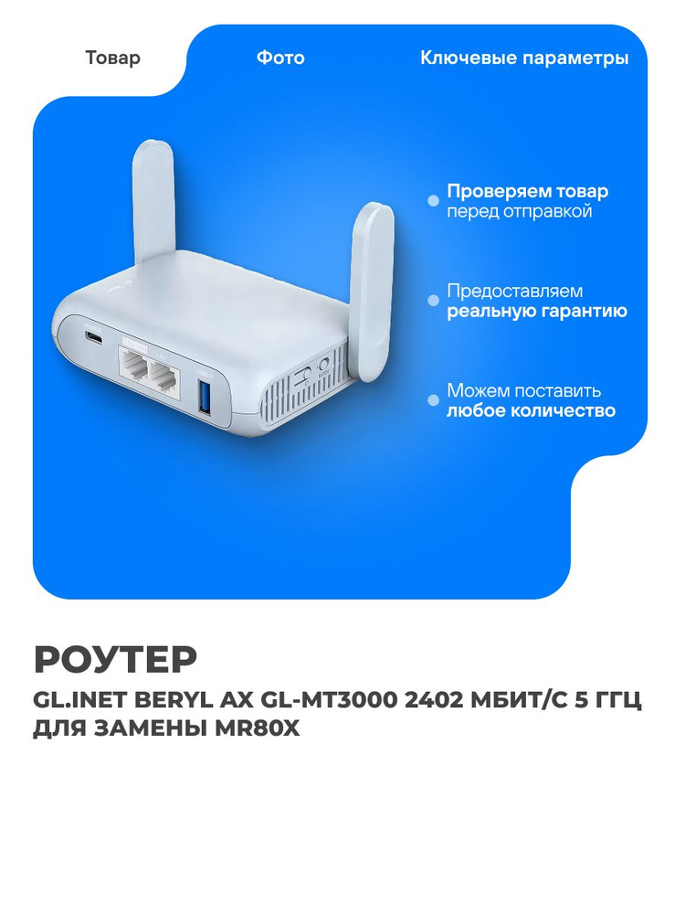 Роутер (китайская версия) GL.iNet Beryl AX GL-MT3000 2402 Мбит/с 5