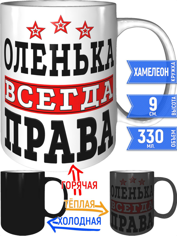 Кружка Оленька всегда права - хамелеон #1