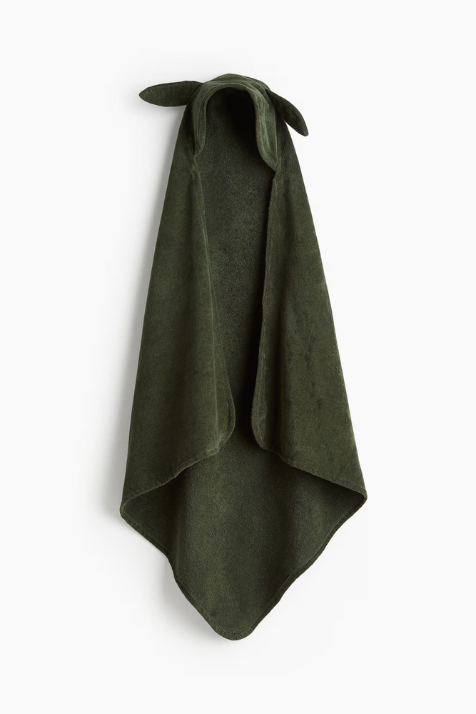 Полотенце для малыша с капюшоном и ушками H&M HOME, темно-зеленый, 80x80, хлопок #1