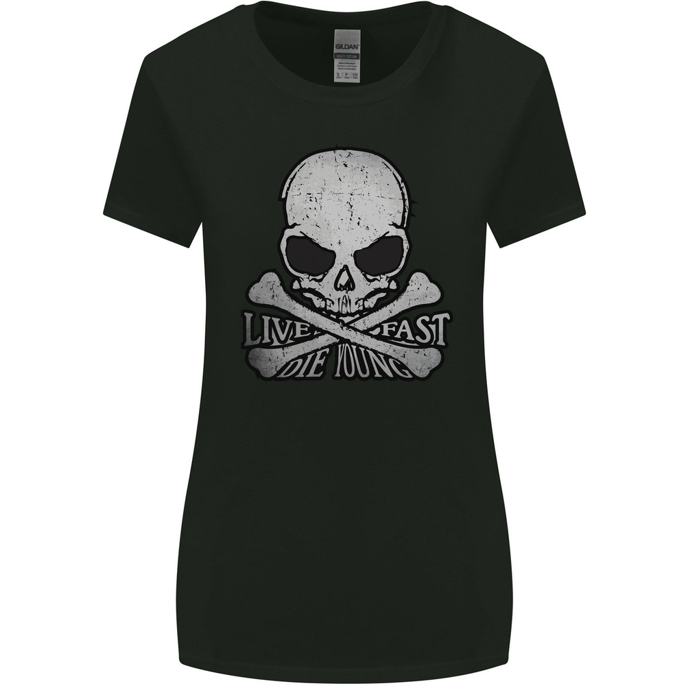 Футболка Футболка Ride Fast Biker Skull Motorcycle Motorbike Womens Wider Cut #1