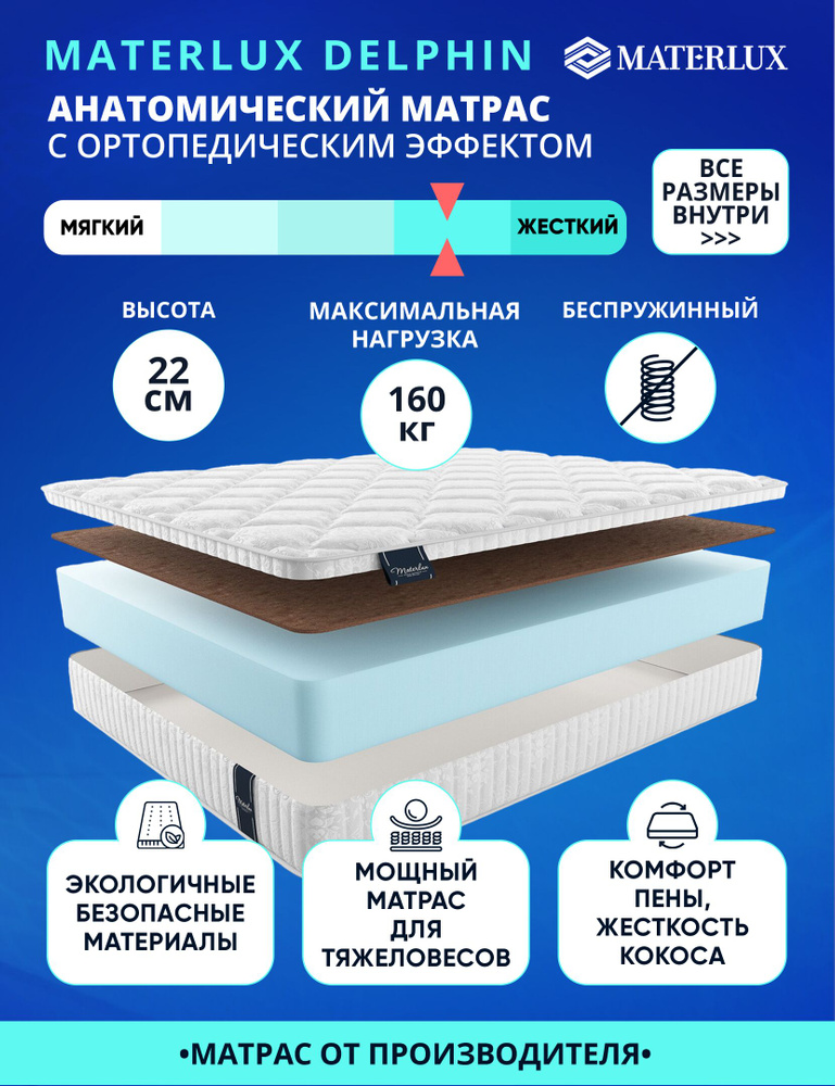 Матрас Materlux Delphin 90х200 серии Lux высота 22.04 см нагрузка 160.03 кг на кровать, анатомический, #1