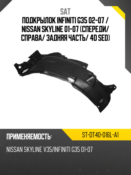 Подкрылок Infiniti G35 02-07 / Nissan Skyline 01-07 (Спереди/ Слева/ задняя часть/ 4D SED)