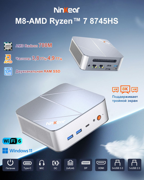 Ninkear Мини-ПК M8 Игровой (AMD Ryzen 7 8745HS, RAM 16 ГБ, SSD
