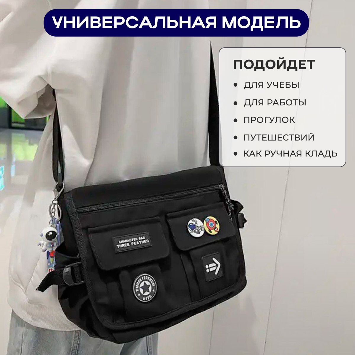 Универсальная сумка через плечо, мужская женская тканевая сумка для ...