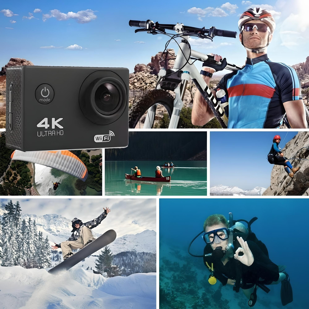 Экшн-камера 4K, водонепроницаемая с креплениями и защитным кейсом, для ...