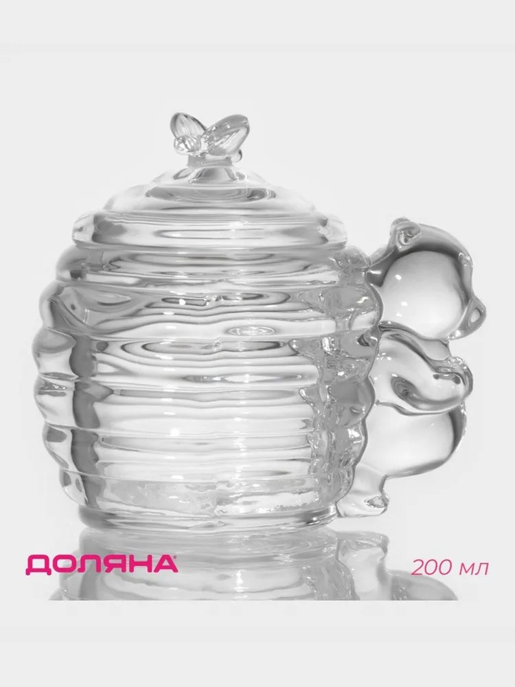 Банка для меда и варенья Доляна "Медвежонок" 200 мл, стеклянная фигурная медовница с крышкой, 200 мл, фото 5