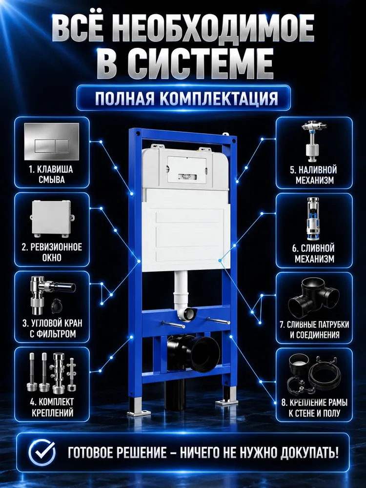 Комплект: Инсталляция с подвесным унитазом Watersense, смыв торнадо, с крышкой микролифт, кнопка смыва Белый Матовый, белый, фото 5