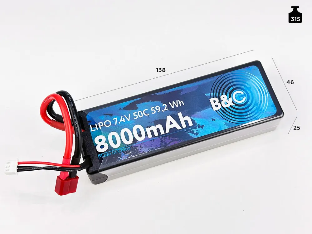 B&C 2S 7.4V 8000mAh 50C T-Plug Hardcase Lipo battery B&C 2S 7.4V 8000mAh 50C T-Plug Hardcase Lipo battery