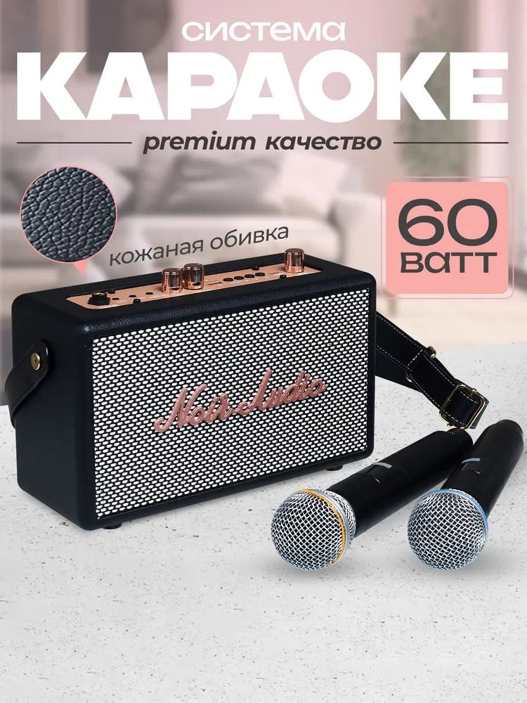 Беспроводная блютуз колонка с караоке с двумя микрофонами NOIR-audio CLASSIC, вариант