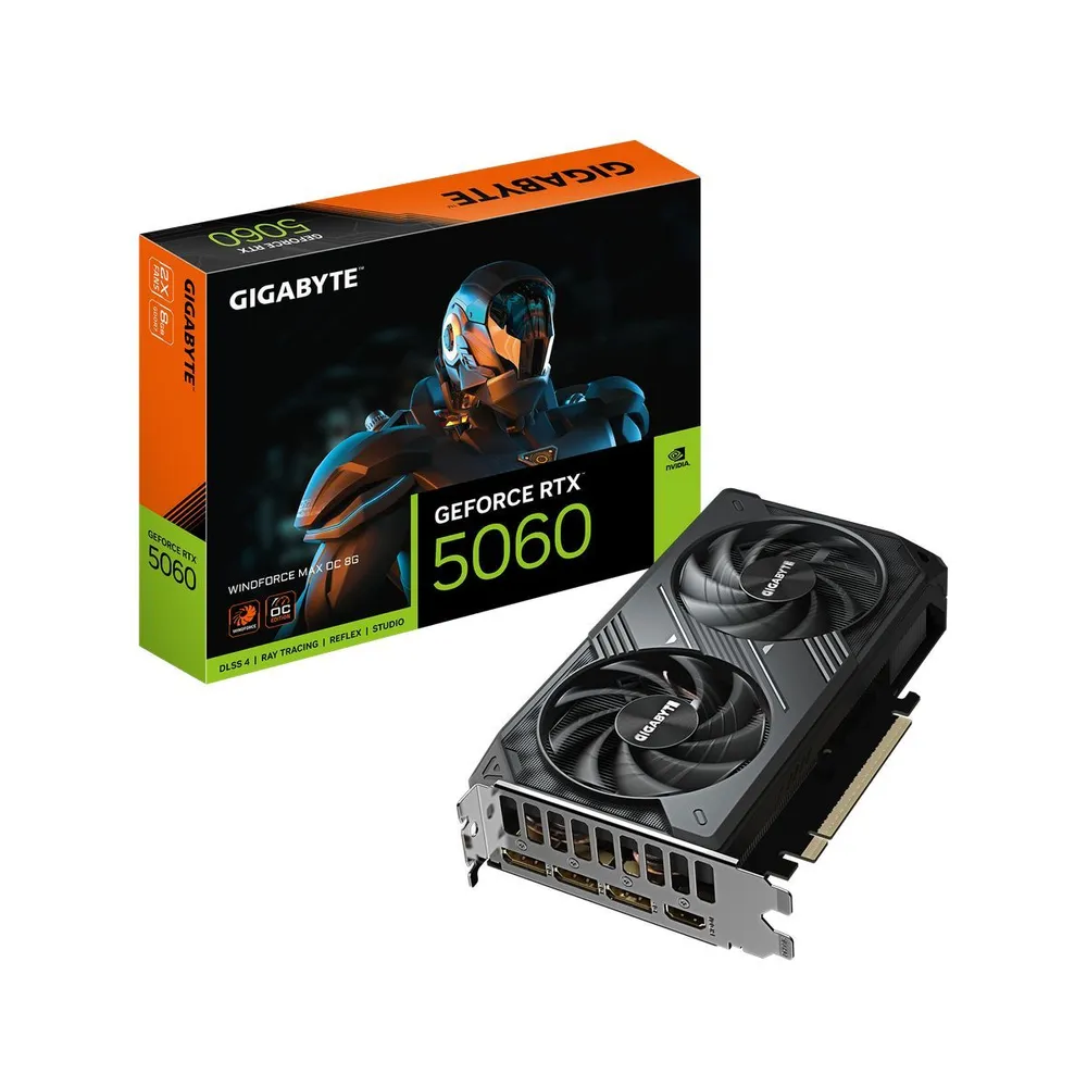 Gigabyte Видеокарта GeForce RTX 5060 GeForce RTX 5060 WINDFORCE MAX OC 8 ГБ 8 ГБ (GV-N5060WF2MAX OC-8GD)