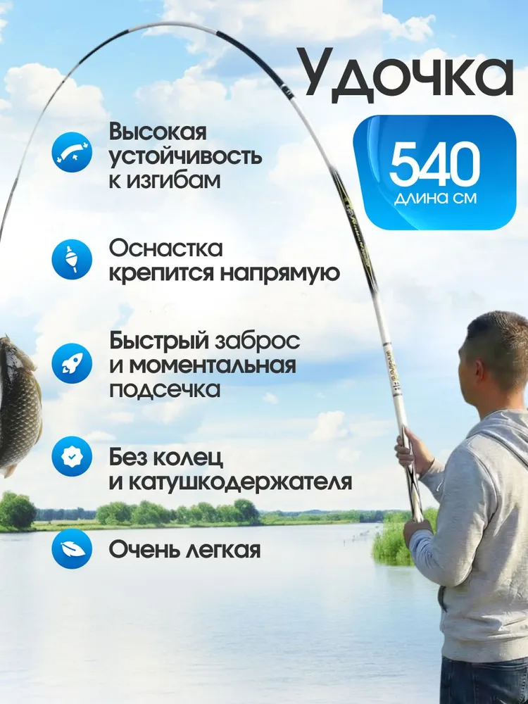 Маховая удочка 5 м для рыбалки летняя Набор для рыбалки Маховое удилище телескопическое 540 см, 5 м, 540 см, фото 4