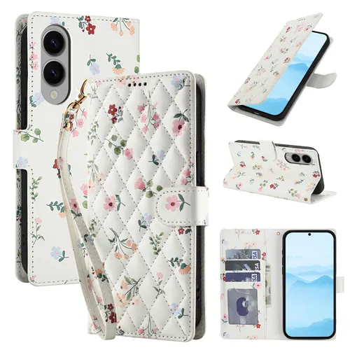 Функциональный чехол-кошелек для Samsung Galaxy S25 Edge Цветочный принт, карточные слоты и подставк