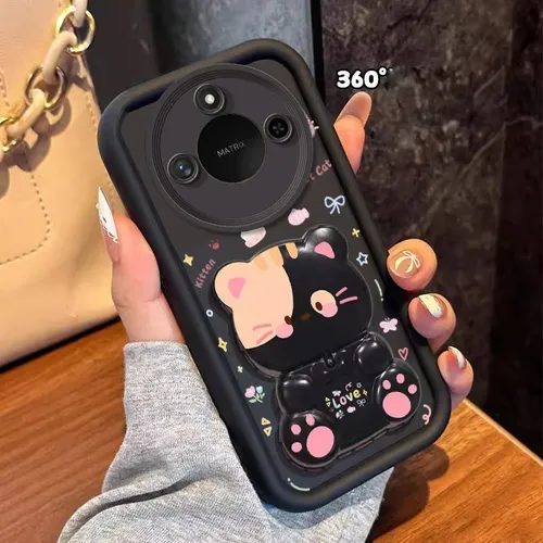 Чехол на Honor X9d 5G, Хонор Х9д черный силиконовый для телефона опорой Мультфильмы с кронштейнами м