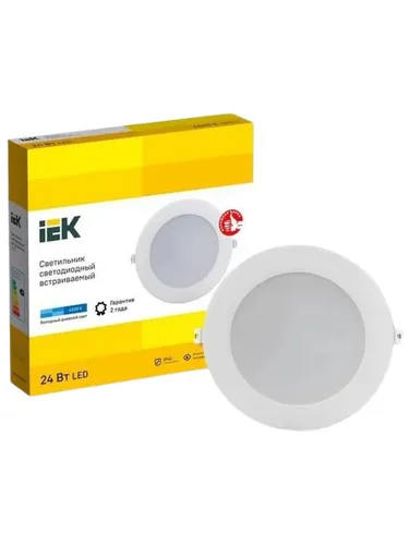 Светильник светодиодный ДВО 1717, белый круг, 24Вт, 6500К, IP40.