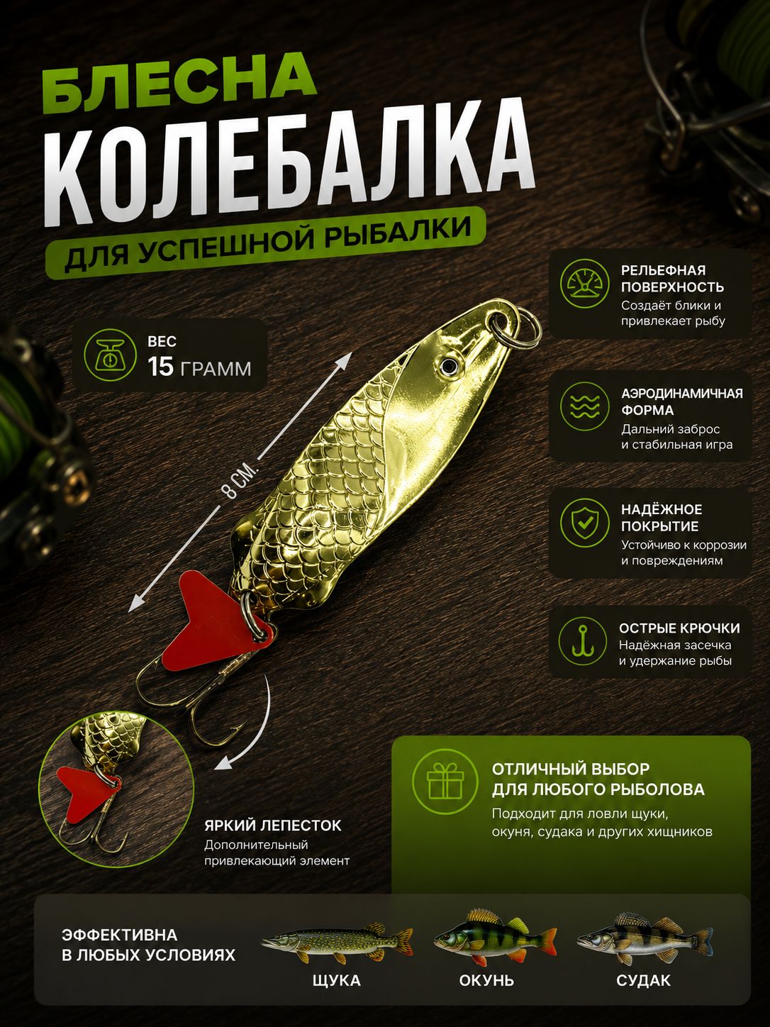 Блесна рыболовные, колебалка на щуку судака набор 5 шт.