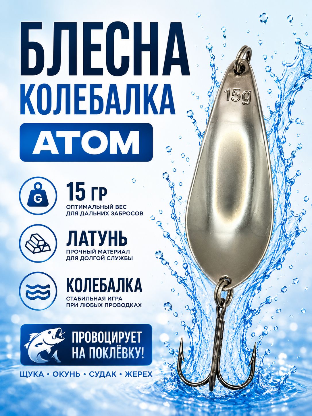 Блесна колебалка атом на щуку, жереха и судака