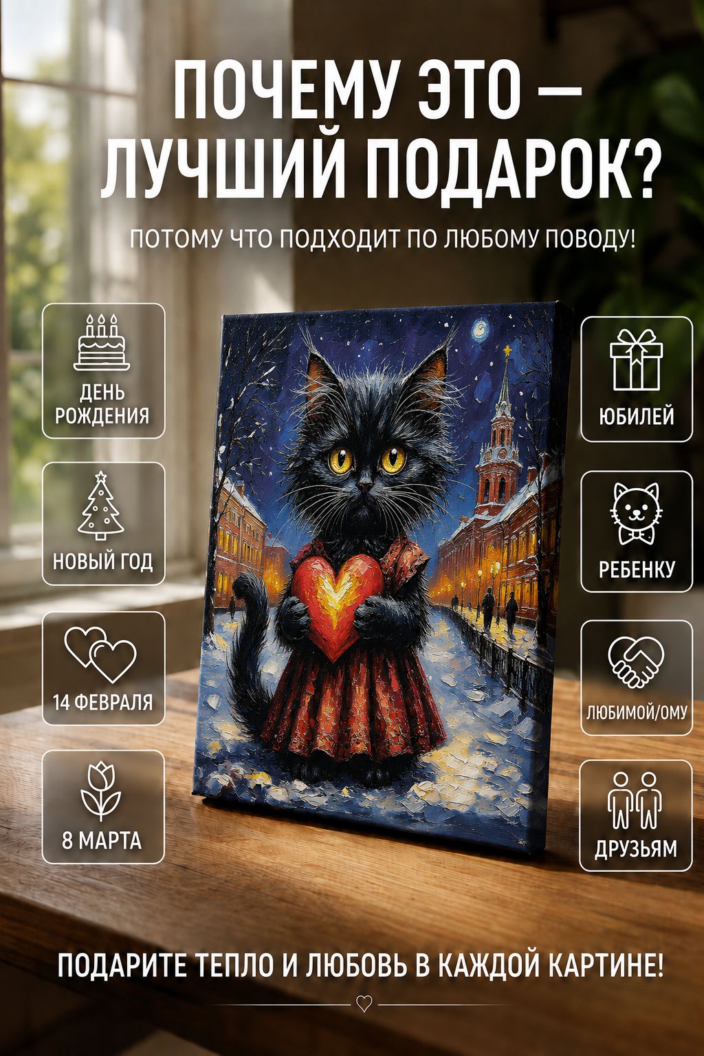 Зимняя кошечка с сердечком