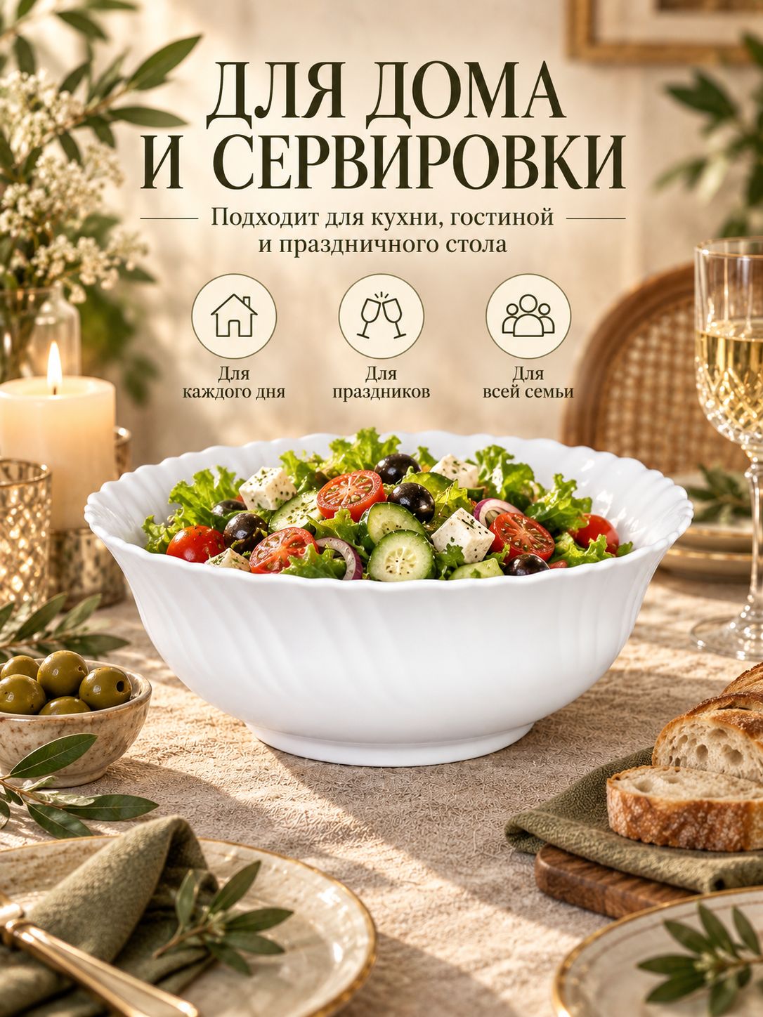 Салатник WHITE LILY LHBW-70 глубокий, 800 мл, диаметр 18 см, стеклокерамика Салатник WHITE LILY LHBW-70 глубокий, 800 мл, диаметр 18 см, стеклокерамика