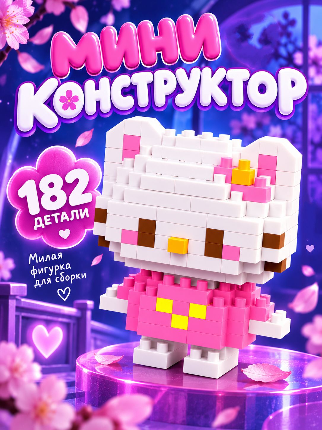 Конструктор для девочки "Кoшeчкa" из миниблоков,182 детали, подарок для девочки