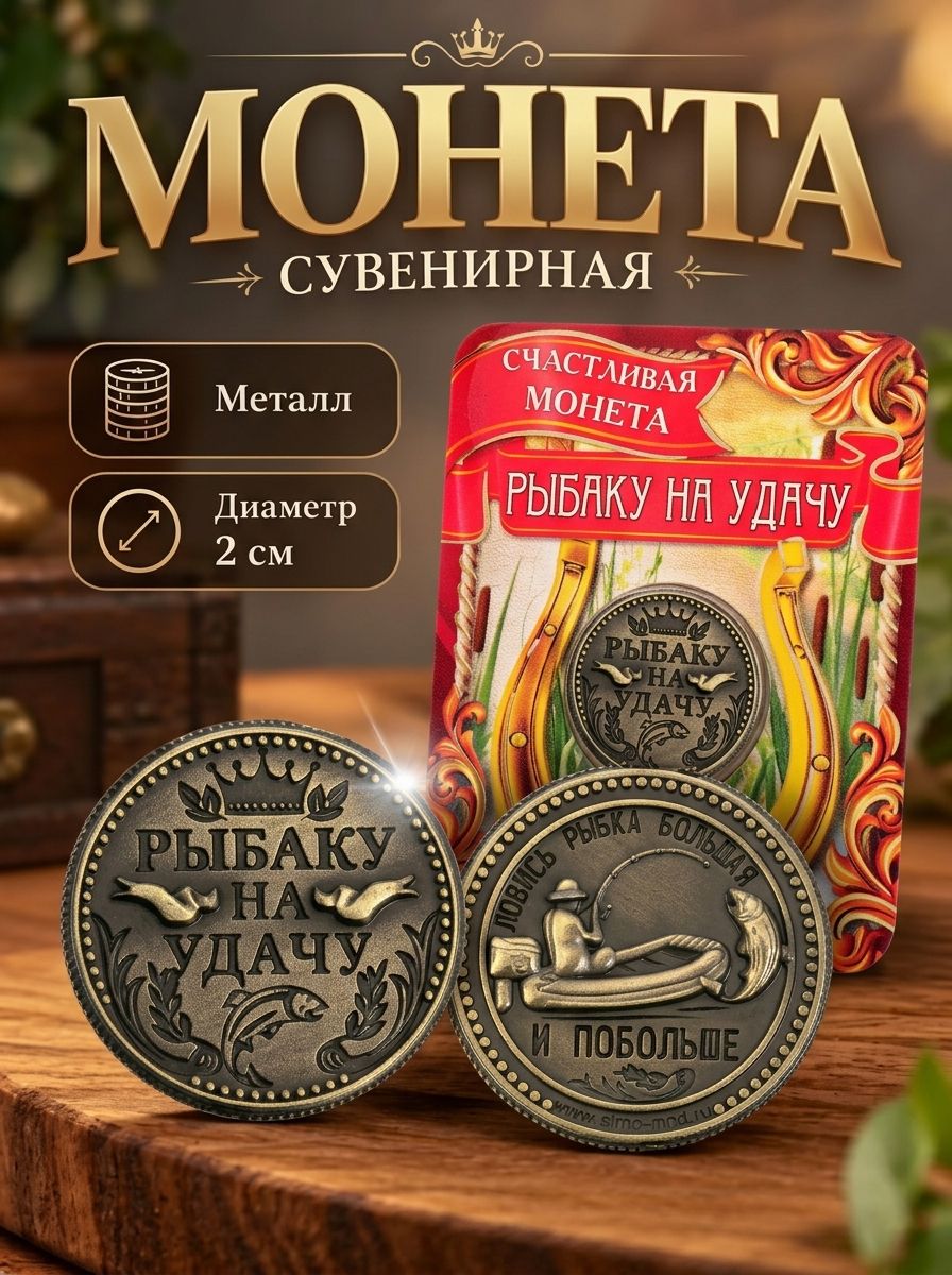 Монета сувенирная "Рыбаку на удачу"