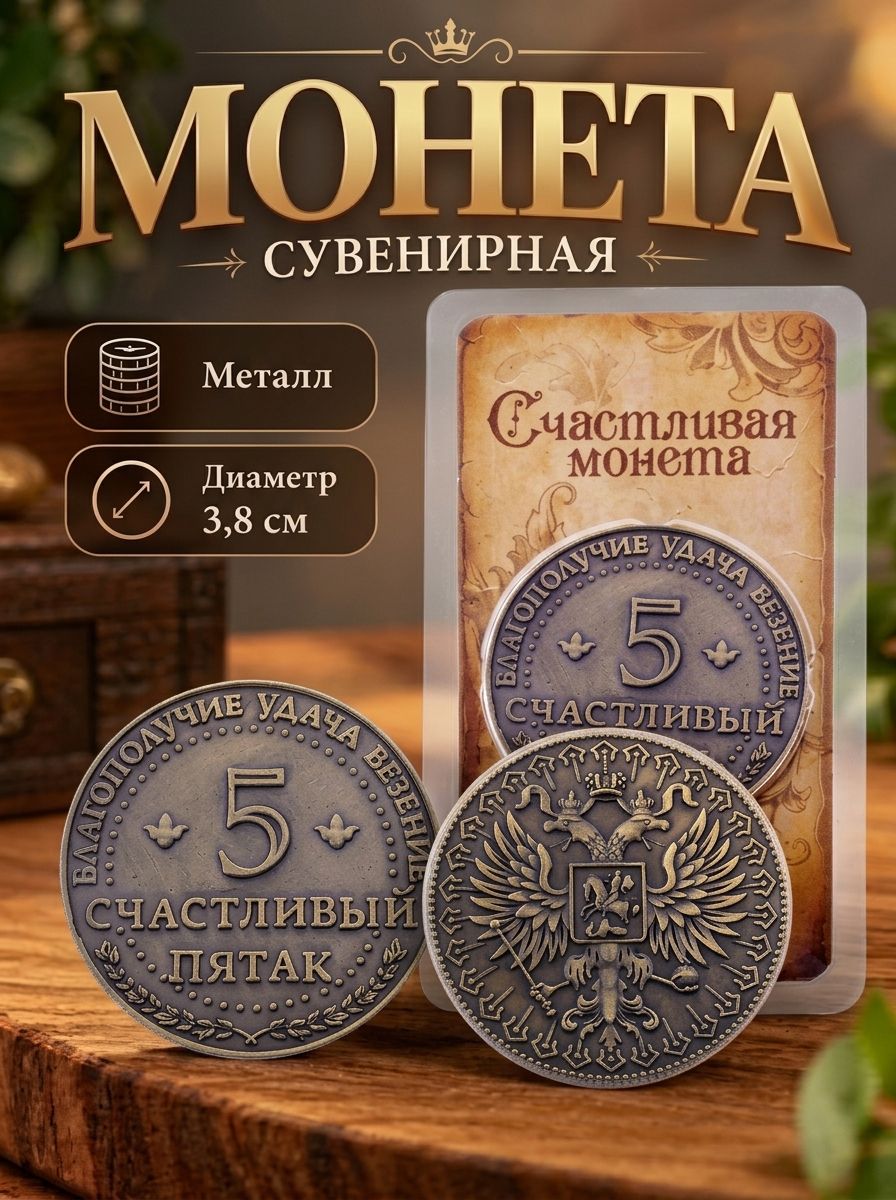 Подарочная монета сувенирная, талисман на удачу "Счастливый пятак"