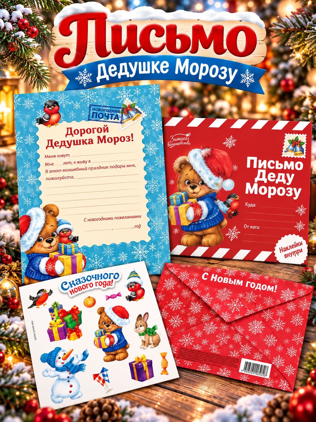 Письмо Деду Морозу, конверт А5, с наклейками Сказочного Нового Года