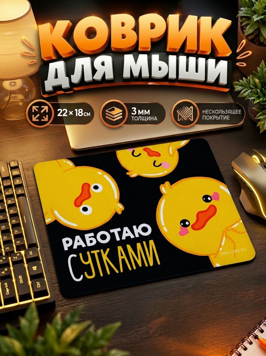 Коврик для мышки "Работаю сутками", 22 х 18 см