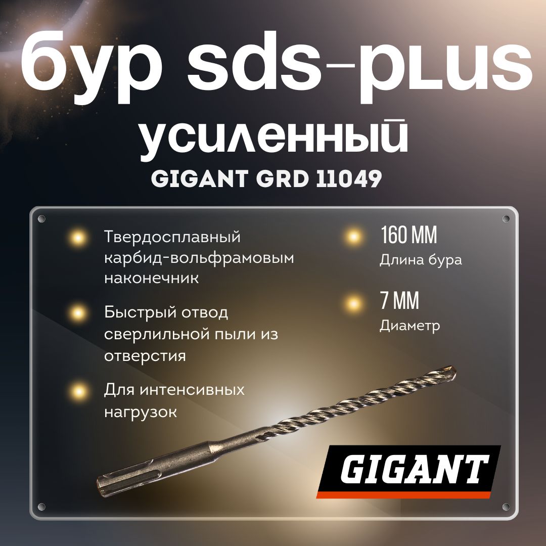 Бур для перфоратора усиленный 7x160 мм, по бетону, кирпичу Gigant GRD ...