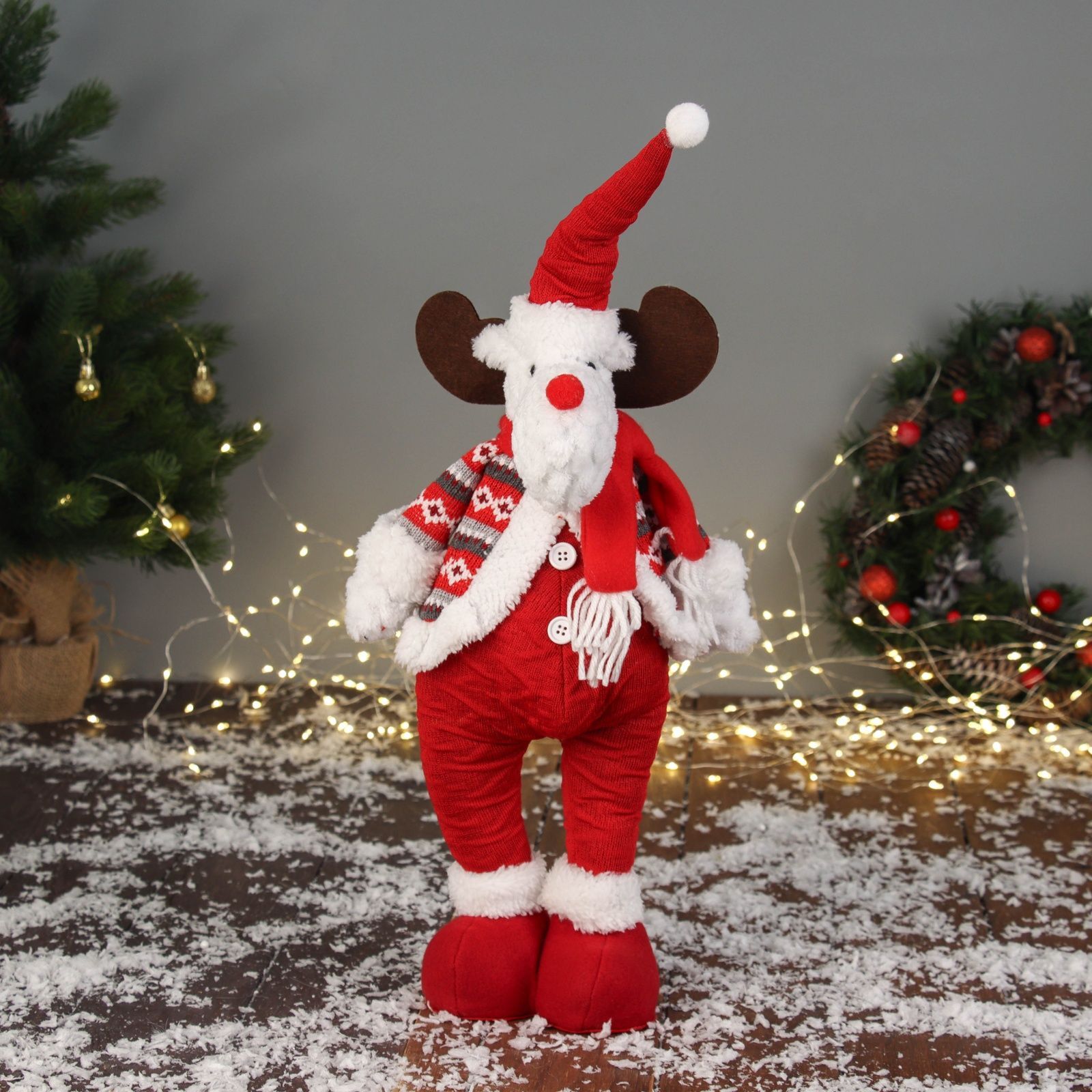 Мягкая игрушка для новогоднего декора "Олень-пузатик" 12*40 см, красный