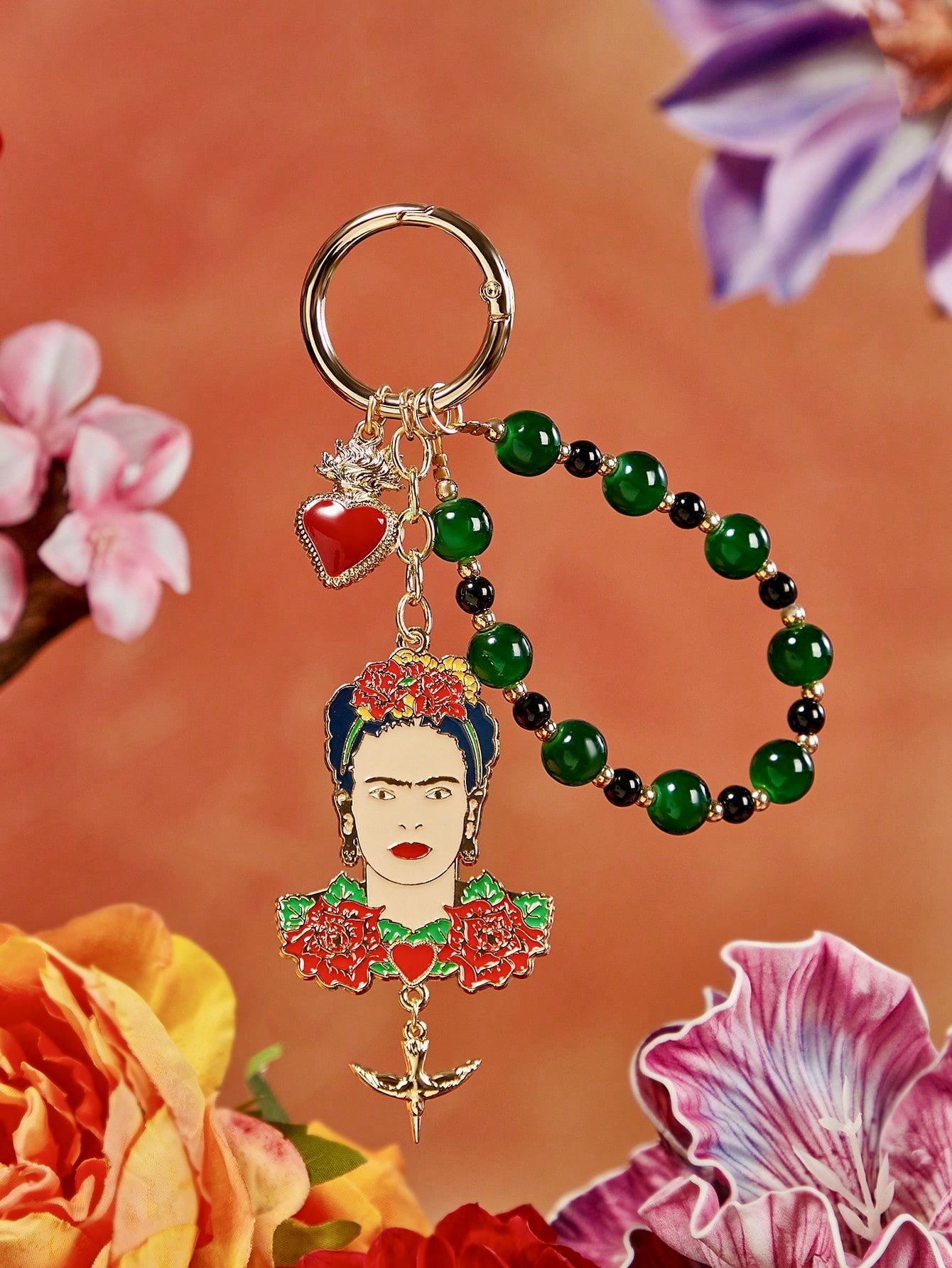Фрида Кало / Frida Kahlo Браслет-брелок с подвесками и бусинами