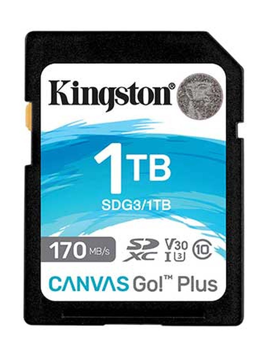 Kingston 1 ТБ Карта памяти SDXC Canvas GO! (SDG3/1TB), Class 10, запись - 90 Мбайт/сек, чтение - 170 Мбайт/сек, Черный, без адаптера