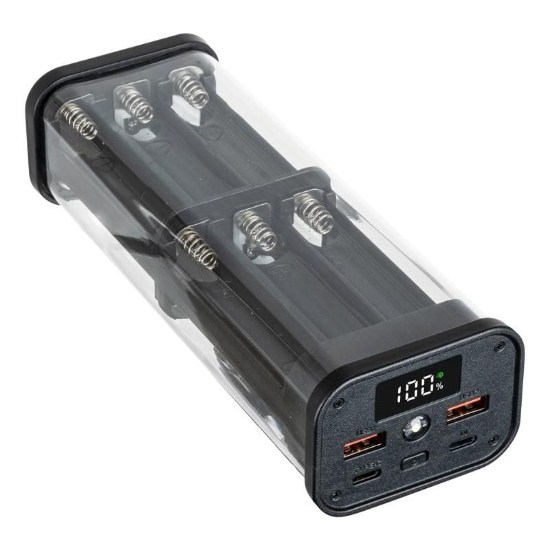 ПростойнаборPowerbankбезпайкидля12x18650спластиковымкорпусомизащитой,Черный