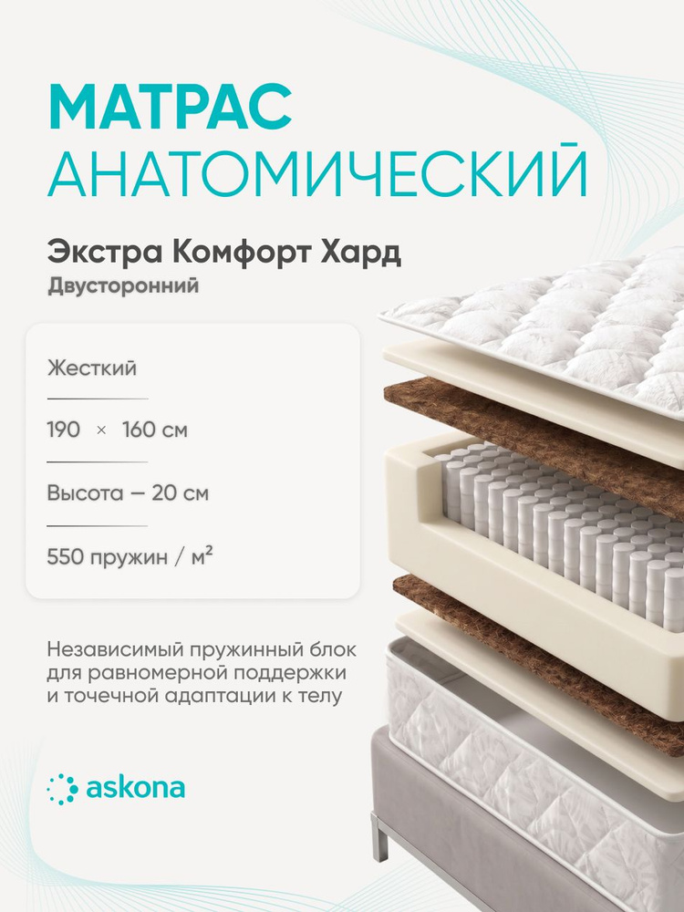 Матрас Askona / Аскона 160х190 Extra Comfort Hard Ортопедический / Анатомический #1
