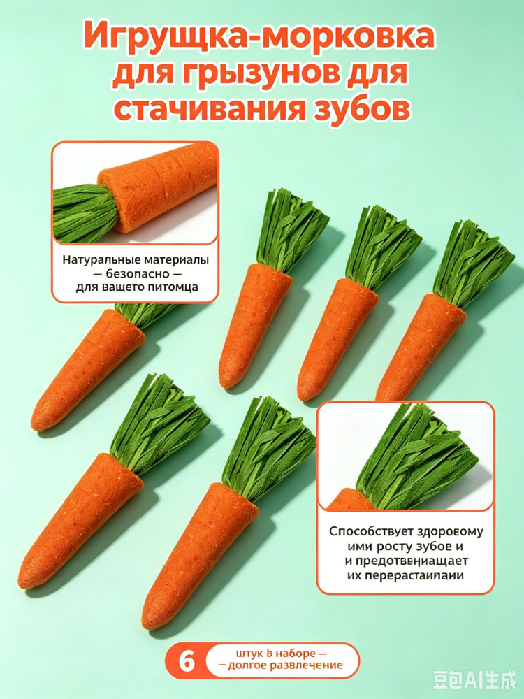 Игрушка для грызунов морковка, набор для стачивания зубов для кроликов / хомяков и шиншилл, натуральный #1