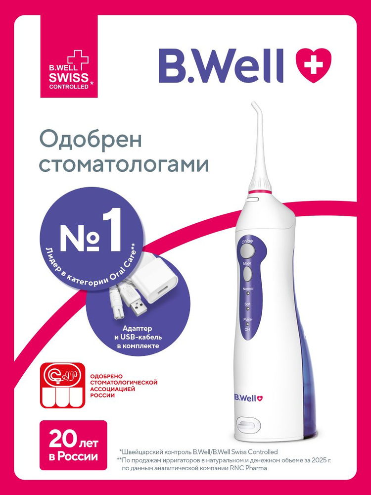 Портативный ирригатор для полости рта B.Well WI-911 с адаптером, 3 режима работы #1