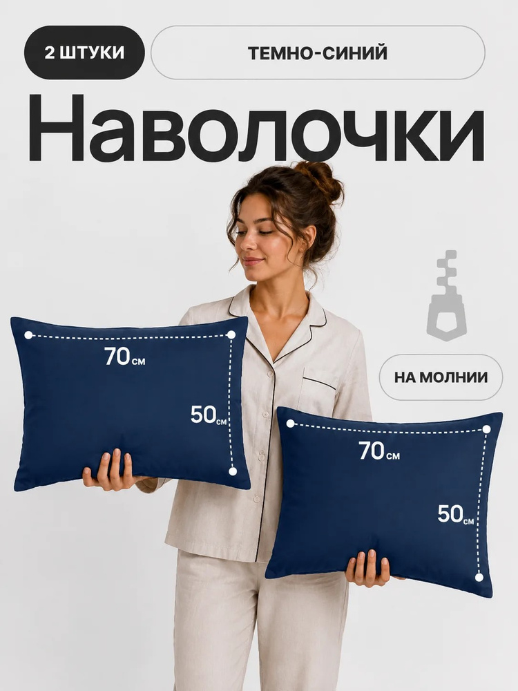Наволочки 50х70 на молнии - 2 шт, Темно-синие #1