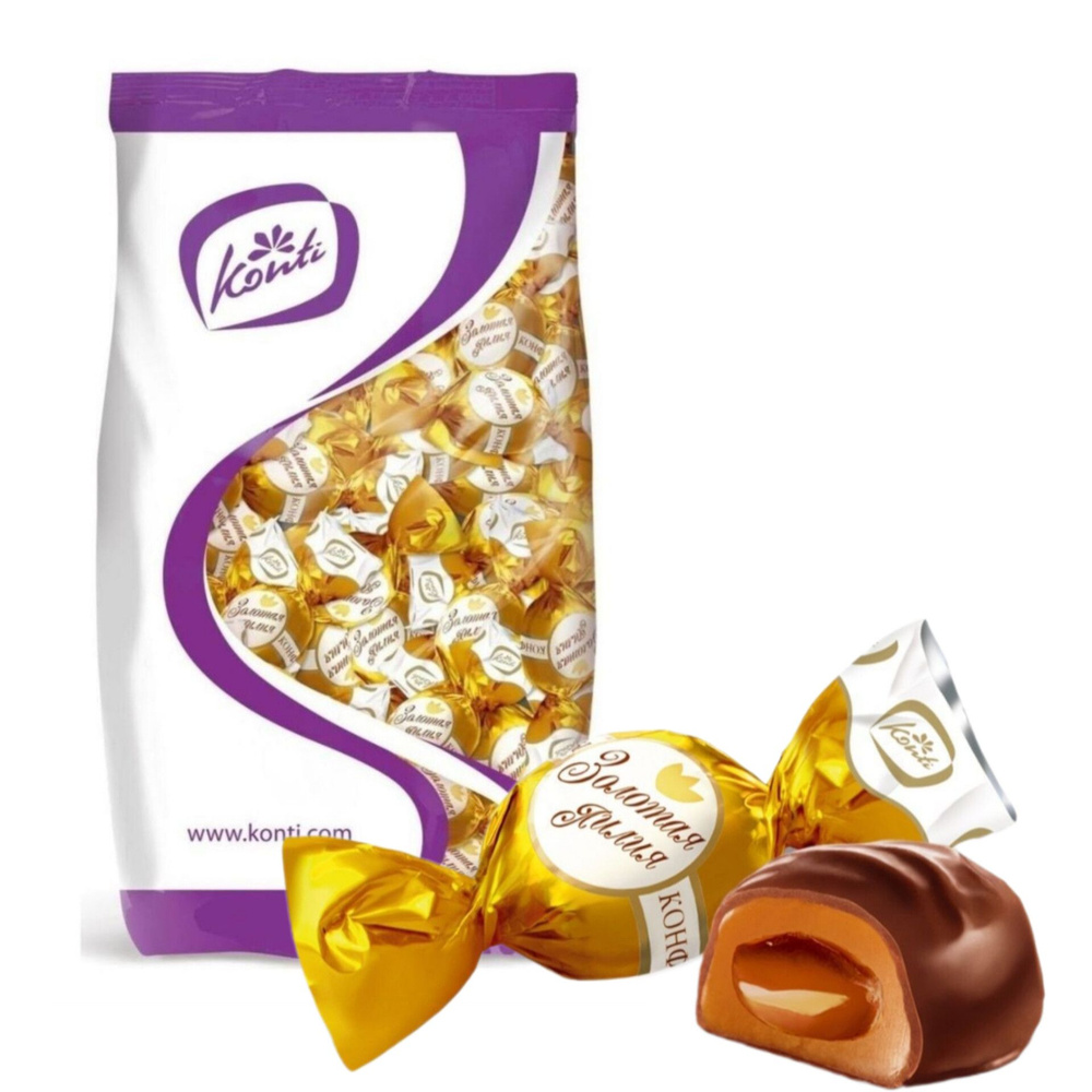 Конфеты "Золотая лилия", пакет 1 кг, шоколадные глазированные с карамелью , КФ "Konti"  #1