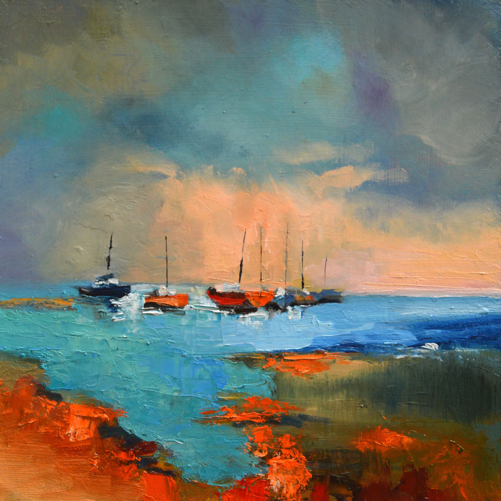 Картина маслом на картоне морской пейзаж гавань лодки 30х30 см - купить ...