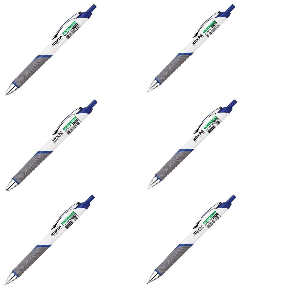 Attache Selection Ручка гелевая, автоматическая, антибактериальная, 0,7 мм, синий - 6 шт  #1