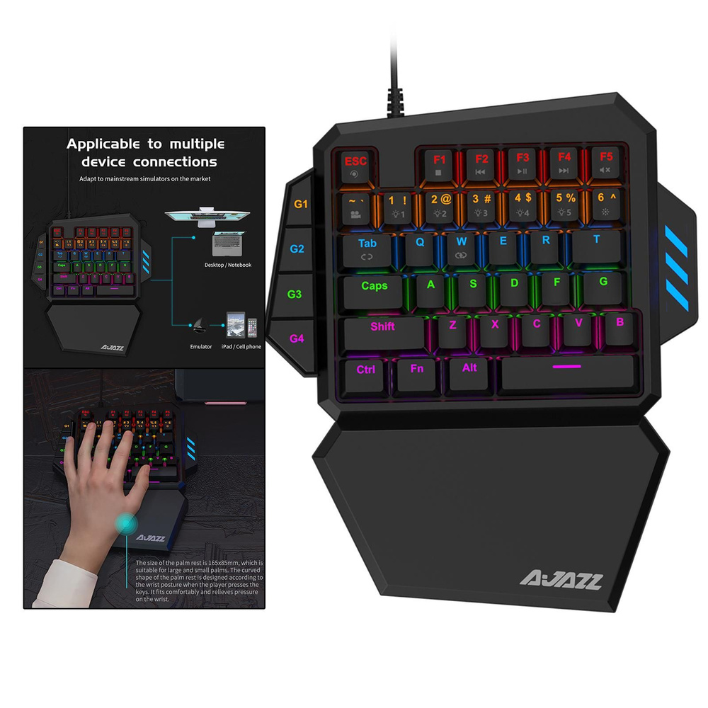 AK039 Игровая клавиатура для одной руки со светодиодной RGB-подсветкой ...